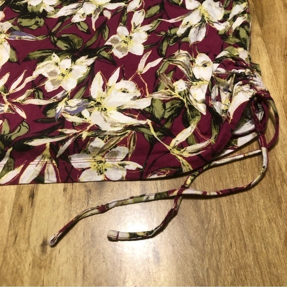 J Jill Floral Cotton Spandex Sleeveless Tank Ruched Side Tie Wrap Size Large - Picture 4 of 9